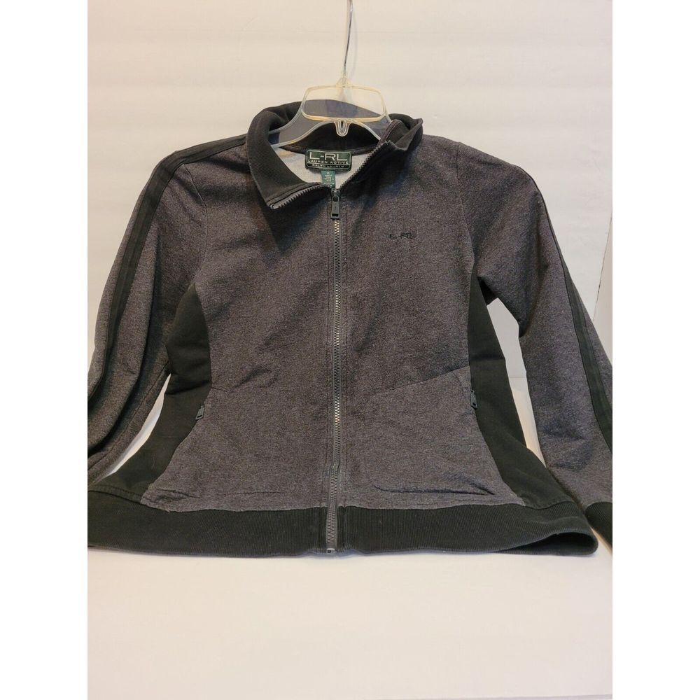 Lauren Ralph Lauren Active Track Jacket Womens Medium Grey Black Zip Up Excellnt